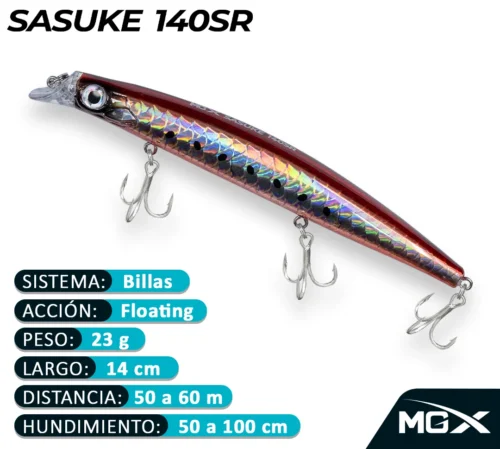 MGX SENUELO MINNOW SASUKE 140SR 166 NATURAL RED ASSASSIN