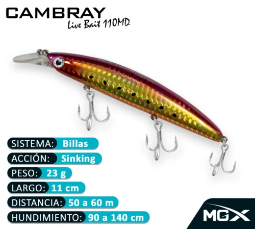 MGX SENUELO MINNOW CAMBRAY 110MD 046 GOLD RED SARDINE